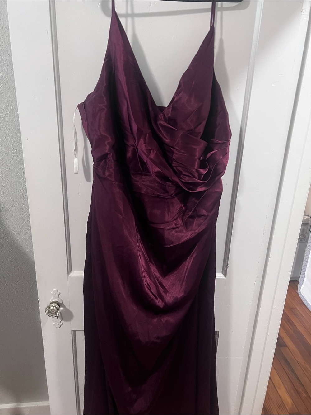 Women's Satin Spaghetti-Strap Evening Dress - Deep Burgundy Plus Size 22